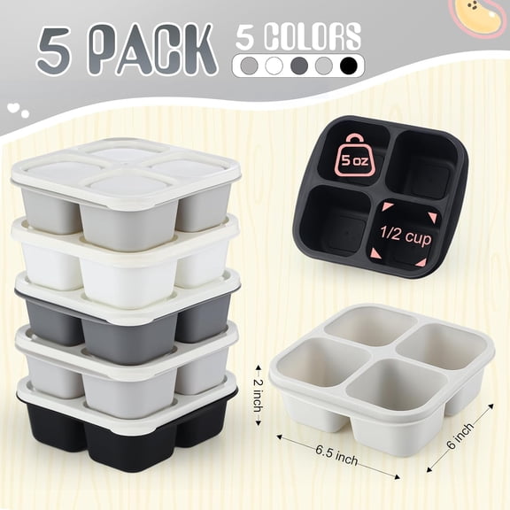 BDIUA-5 Pack Snack Containers 4 Compartment Bento Snack Boxes Reusable Lunchable Containers with Lids Divided Meal Prep Lunch Food Storage Box for Work Travel(Black and White Ombre,Equal)