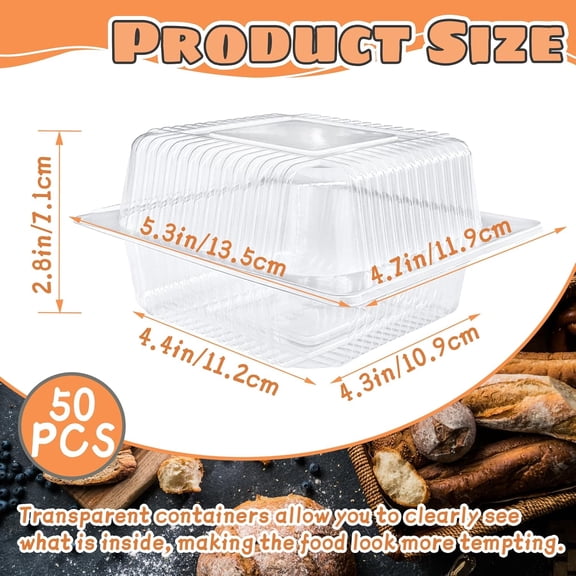 BDIUA-50 Pcs Clear Plastic Take Out Containers,Clear Plastic Square Hinged Food Container with Lids,Disposable Clamshell Dessert Containers for Salad,Pasta,Hamburger(5.3 x 4.7 x 2.8 in)