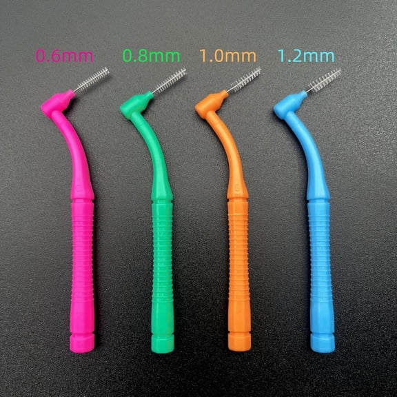 BDIUA-50 Pcs Interproximal Brush, Gum Interdental Brushes, L Angle Reusable Dental Cleaners Brushes,Disposable Oral Dental Hygiene Brush,Dental Toothpick Floss for Braces,Tooth Cleaning Tool (4 Multi