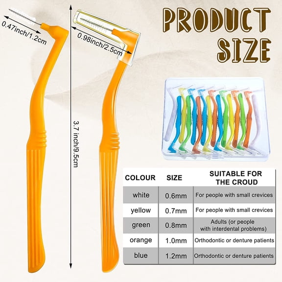BDIUA-50 Pcs L-Shaped Interdental Brushes 5 Sizes Dental Braces Toothbrush Soft with Non-Slip Handle Angled Head Tooth Picks Floss Sticks Dental Floss Brushes for Oral Cleaning