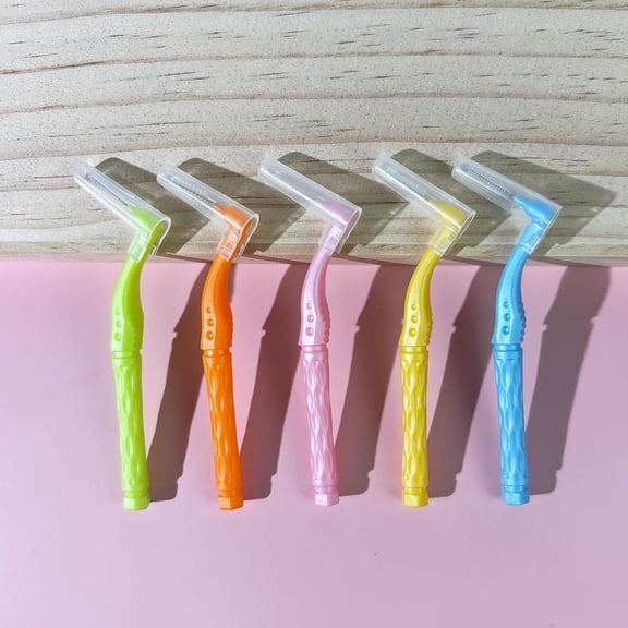 BDIUA-50PCS L-Shaped Interdental Brushes Braces Toothbrush Short Handle,5 Different Sizes Dental Floss Brush Angled Interdental Toothpick