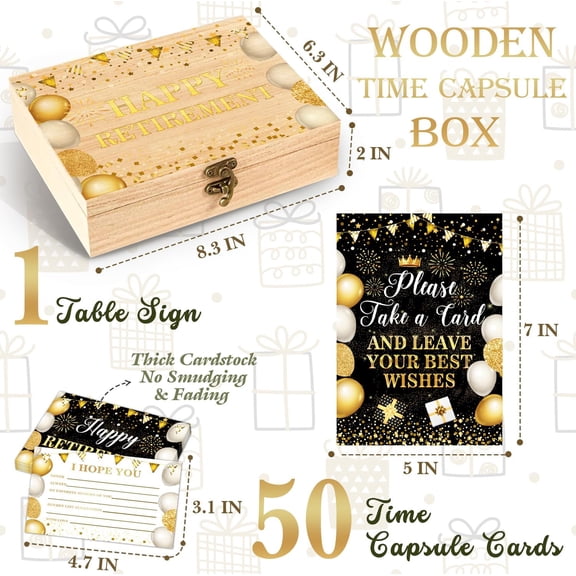 BDIUA-52 Pcs Black Gold Retirement Party Card Box, Retire Present Card Boxes, Wishes Message Cards with Wooden Boxes, Black Gold Wishes Cards Box for Retirement Party, Retirement Party Decor for Men