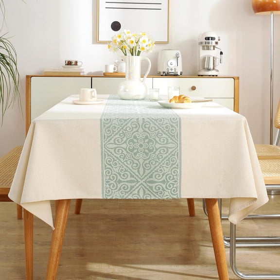 BDIUA-55"x70" Sage Green Damask Tablecloth Waterproof French Vintage | 55x70 Waterproof Sage Green Tablecloth, Wipe Clean Fabric, Heavy Duty Stain Resistant Table Cover for Dining Table