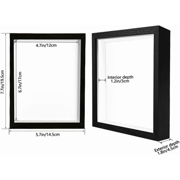 BDIUA-5x7 Small Shadow Box Frame Display Case, Display Case Box for Memorabilia, Medal, Wedding Memories, Crafts, Tickets and Photos (2Pcs-Black, 5x7)