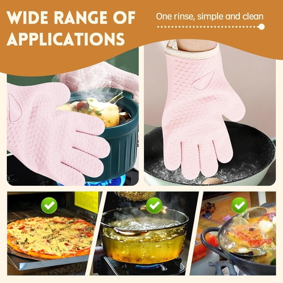 BDIUA-6 Pack BPA-Free Soft Silicone Oven Mitts,550F Heat Resistant Waterproof Cooking Safety Gloves,BBQ Gloves Heat Resistant,Thick Cotton Lining,Non-Slip 5 Finger Kitchen Hot Mitts for BakingW+GB+R
