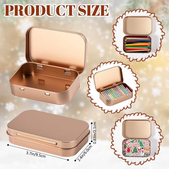 BDIUA-6 Pack Metal Rectangular Empty Hinged Tins 3.75 x 2.45 x 0.8 Inch Box Containers with Lids Mini Portable Box Small Storage Kit, Home Organizer (Rose Gold)