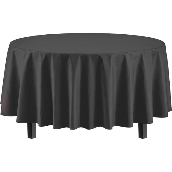BDIUA-6 Pack Round Plastic Disposable Tablecloth 84 Inch, Heavy Duty Waterproof Opaque Table Cover for Wedding, Birthday, Picnic, Banquet, Parties - Fits 8 Ft Round - Black