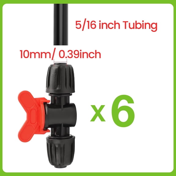 BDIUA-6 Packs 5/16 Drip Irrigation Shut Off Valve, in-Line Barbed Locking Valve for 5/16 Inch Tubing, Water Flow Control for Garden, Greenhouse, Raised Bed Systems