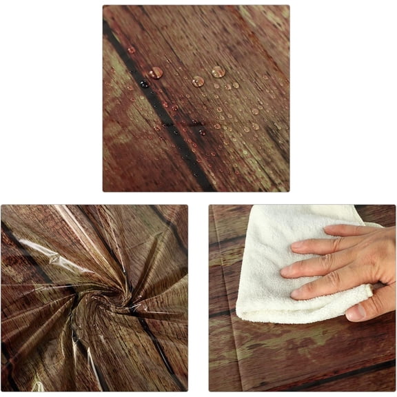 BDIUA-6 Pcs Wood Grain Round Tablecloth 84 Inch Rustic Plastic Table Cloth Waterproof Western Brown Table Cover Disposable Vintage Farmhouse Tablecloth for Kitchen Dinning Room Party (Light Brown)