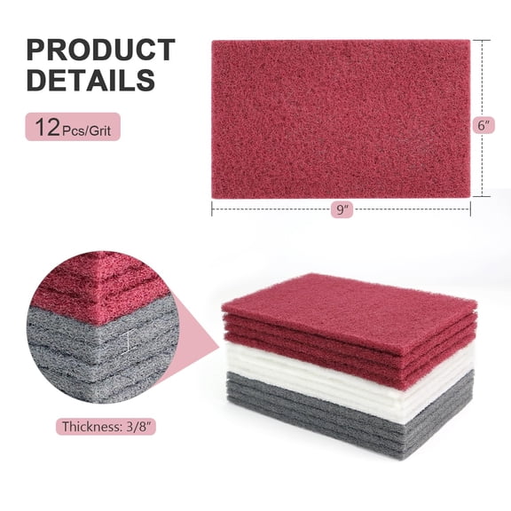 BDIUA-6"x9" Automotive Scuff Pad 12 Pack (7447&7448&7445) - 4 Each Maroon, Gray, White, Wet/Dry Reusable Scuffing Pad for Paint Prep, Sanding - Auto Body, Woodworking & Handicrafts