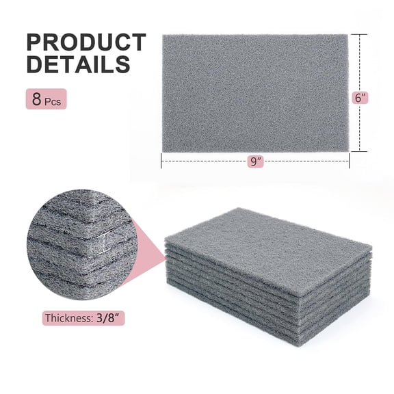BDIUA-6"x9" Automotive Scuff Pad 8 Pack (7448) - 8 Gray(Ultra Fine), Wet/Dry Reusable Scuffing Pad for Paint Prep, Sanding - Auto Body, Woodworking & Handicrafts