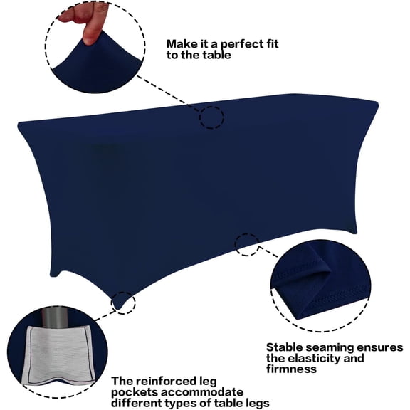 BDIUA-6FT Table Cloth for Rectangular Fitted Events Stretch Jean Blue Table Covers Washable Cover Spandex Tablecloth Protector for Party, Wedding, Cocktail, Banquet, Festival