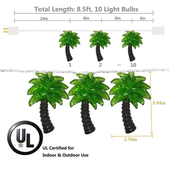 BDIUA-8.5Feet Palm Tree Patio Lights String - Summer Patio String Lights, Beach Themed Party Decorations, Tropical Party Decorations, Indoor Fun Lights, Birthday String Lights