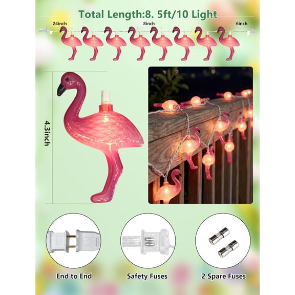 BDIUA-8.5Ft Pink Flamingo String Lights Plug in, Summer Decorative String Lights with 10 LED Flamingo Decor Lights, Tropical Beach Light Waterproof for Bedroom Patio Hawaiian Tiki Luau Party Summer D