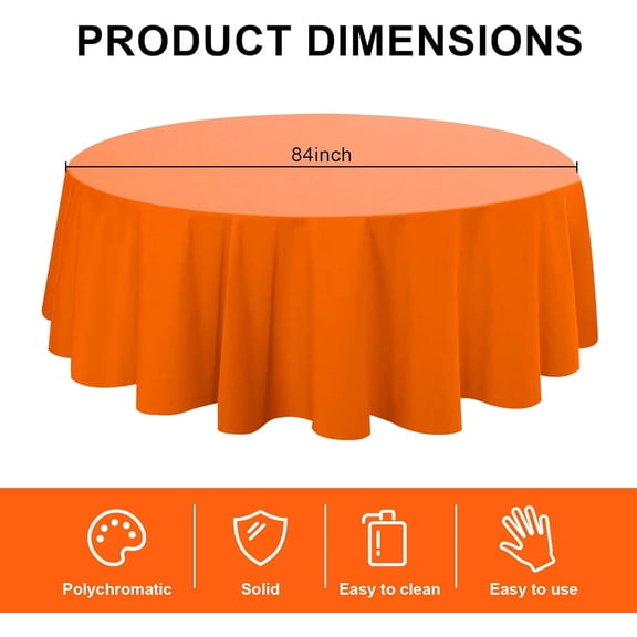 BDIUA-8 Pack Plastic Tablecloth 84" Disposable Table Cloths for 6 to 8 Foot Tables Round Table Cover for Parties (Orange, Round)