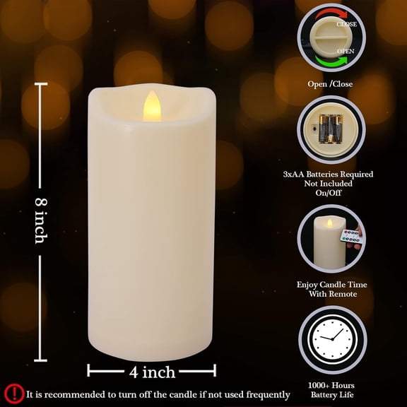 BDIUA-8" x 4" Outdoor Waterproof Flameless Candles with Remote and Timers, Large Pillar Battery Operated Flickering LED Candles for Lanterns, 1000 Hours, Ivory Plastic, Single