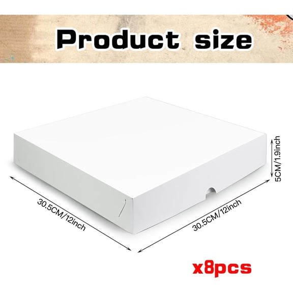 BDIUA-8PCS Pizza Boxes 12x12x1.9 Inch White Pizza Box For Homemade Pizzas and Crafts