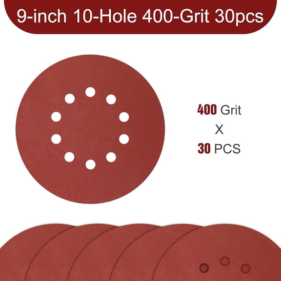 BDIUA-9 Inch 10 Holes Sanding Disc 400 Grit Drywall Sandpaper 30PCS for Popcorn Ceiling Sander Pads