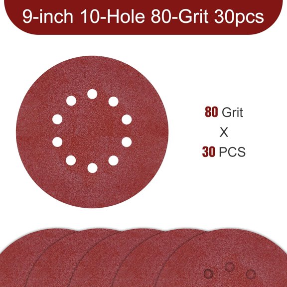 BDIUA-9 Inch 10 Holes Sanding Disc 80 Grit Drywall Sandpaper 30PCS for Popcorn Ceiling Sander Pads