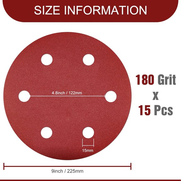 BDIUA-9 Inch 6 Hole Sanding Discs 180 Grit Hook and Loop for Drywall Sander 15PCS