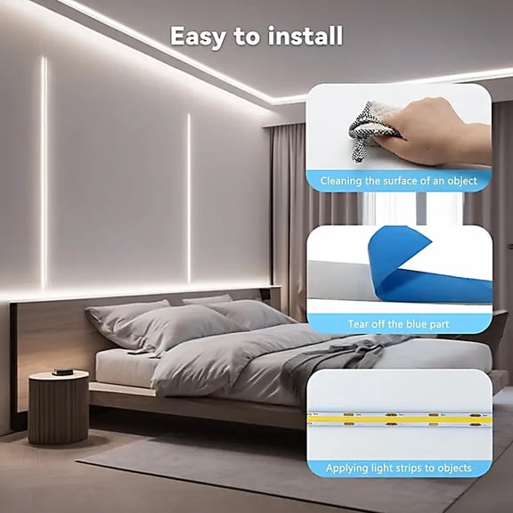 BDIUA-A 5V USB LED Light Strip, COB LED Strip Lights, White 5V LED Lights, Small LED Strip Light, TV Lights for TV Under Cabinet Kitchen Living Room Shelving or Displays (White, 3.28FT x2)