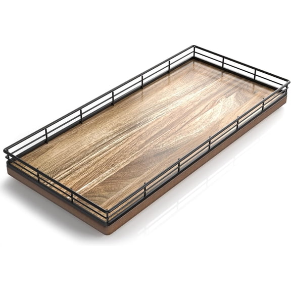 BDIUA-Acacia Bathroom Toilet Tank Tray, 13" Wood Toilet Paper Storage Basket Back of Toilet Basket Organizer, Vanity Tray for Perfume Makeup Candle Kitchen Counter Coffee Table Decor
