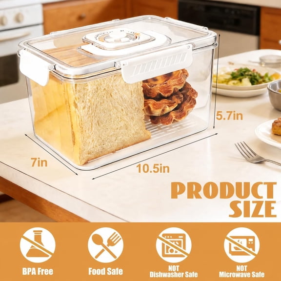 BDIUA-Airtight Bread Box,Bread Box Airtight,Plastic Bread Box,10.575.7in Time Recording Bread Storage Container with Lid, Bread Keeper for Homemade Bread, Toast, Bagel, Donut, Cookies and Fruit
