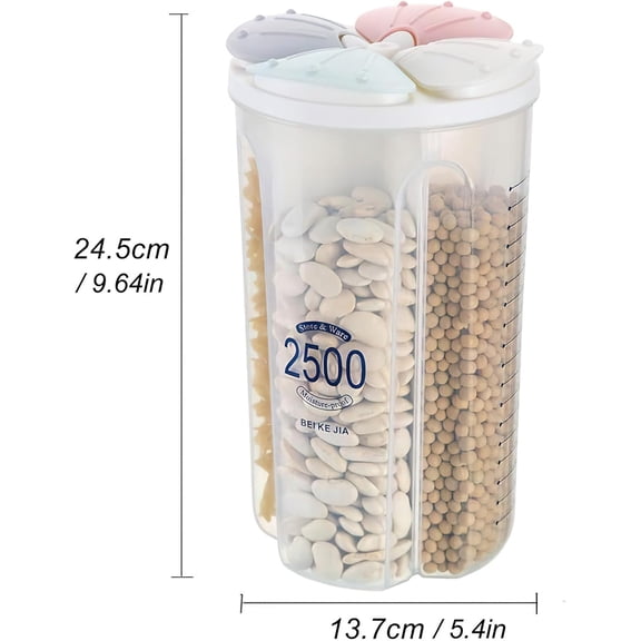 BDIUA-Airtight Kitchen Food Storage Container, Leak-Proof BPA Free Plastic Plastic Dry Cereal Dispensers Containers with Durable Lids for Flour, Sugar, Rice (2500ml 4 Color-4 Grid)