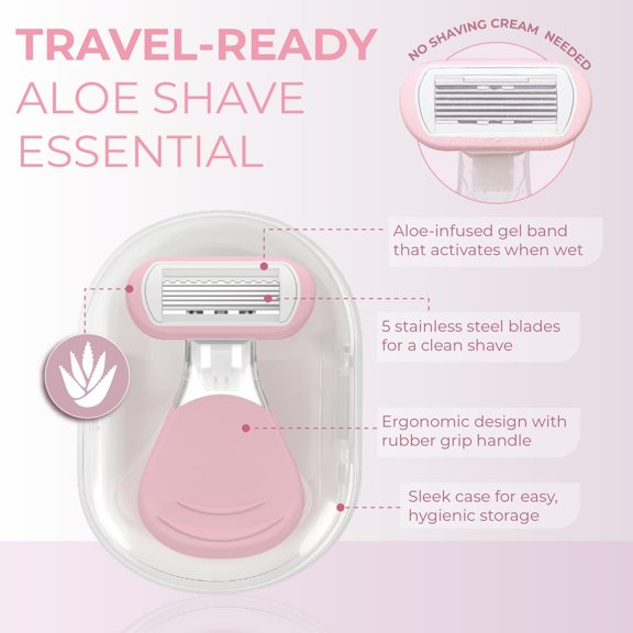 BDIUA-Aloe Razor Travel-Friendly Disposable Razor with Aloe Moisture Strip, Portable Shaving Razor with Protective Case for Smooth & Comfortable Shaving On the Go