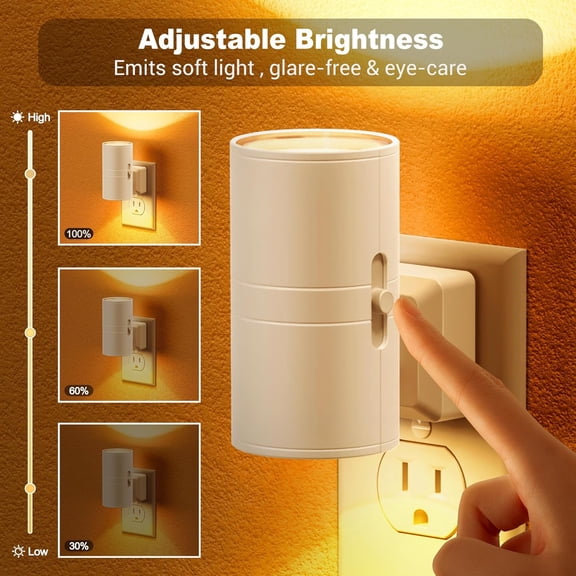 BDIUA-Amber Night Lights Plug into Wall, Dimmable Night Light Plug in, Modern Night Lights Auto On/Off, Amber Night Light 2000K, 0-100LM Adjustable Brightness Nightlight for Hallway Bedroom, 2 Pack