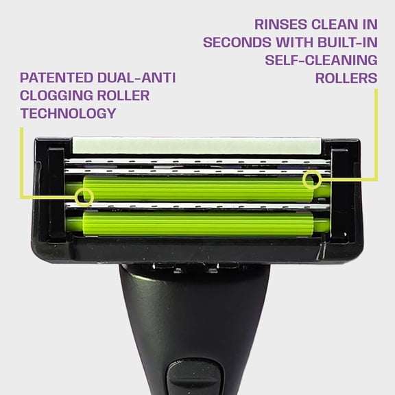 BDIUA-Anti-Clogging Razor Cartridge with Patented Dual Roller System Triple Blade, Easy-Rinse Design, 1 Handle 3 Refills YES!
