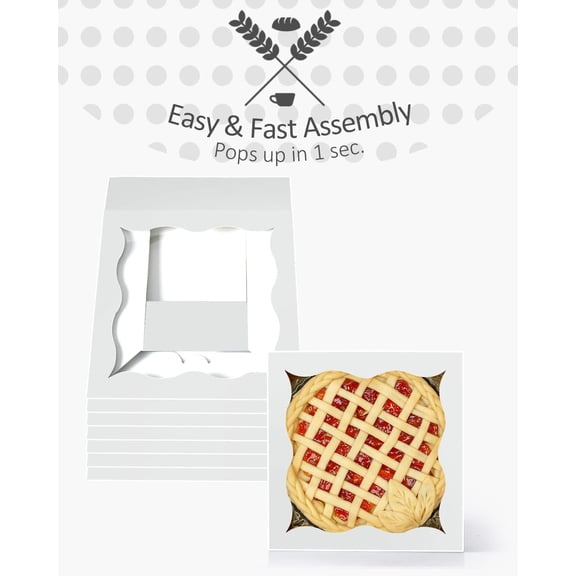 BDIUA-Auto-pop Up 12Packs White Pie Boxes with Window 12x12x3 Inch Cookie Donut Bakery Box