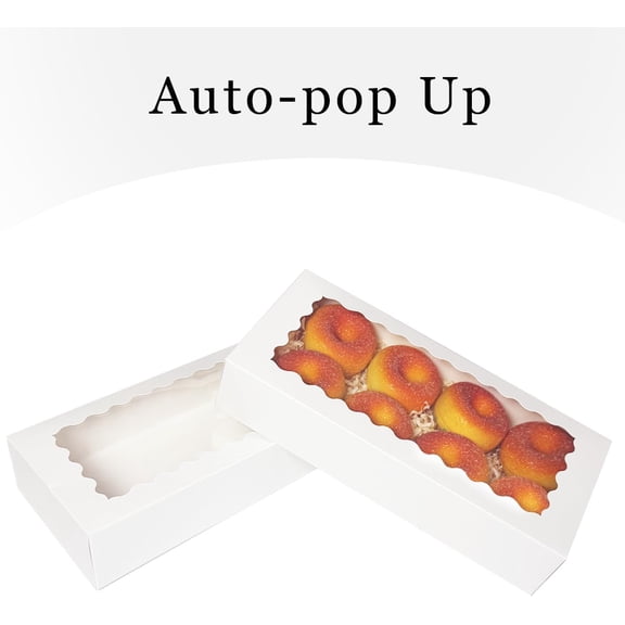 BDIUA-Auto-pop up 12x5.5x2.5 Inch White Cookie Box with Window 30Pcs Pastry Macaron Bakery Box For Packaging