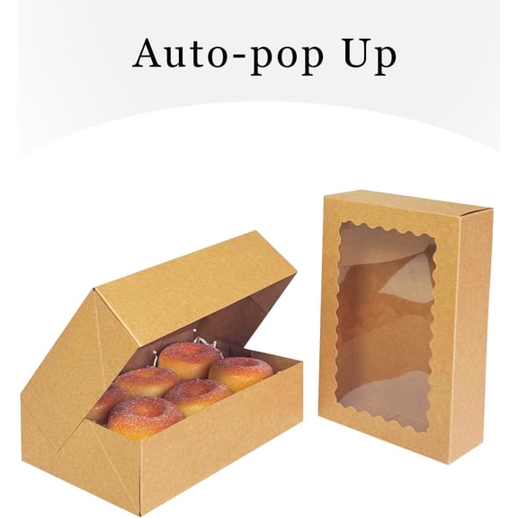BDIUA-Auto-pop up 9x6x2.5 Inch Brown Cookie Box with Window 30Pcs Pastry Macaron Bakery Box For Packaging