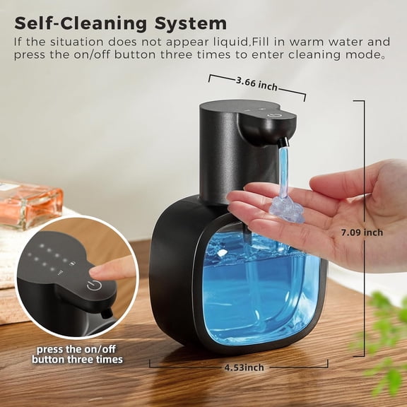 BDIUA-Automatic Liquid Soap Dispenser, 17oz/500ml Touchless Rechargeable with 4-Level Adjustable & IPX5 Waterproof - Level Display for Wall/Tabletop Use in Bathroom, Kitchen, Black