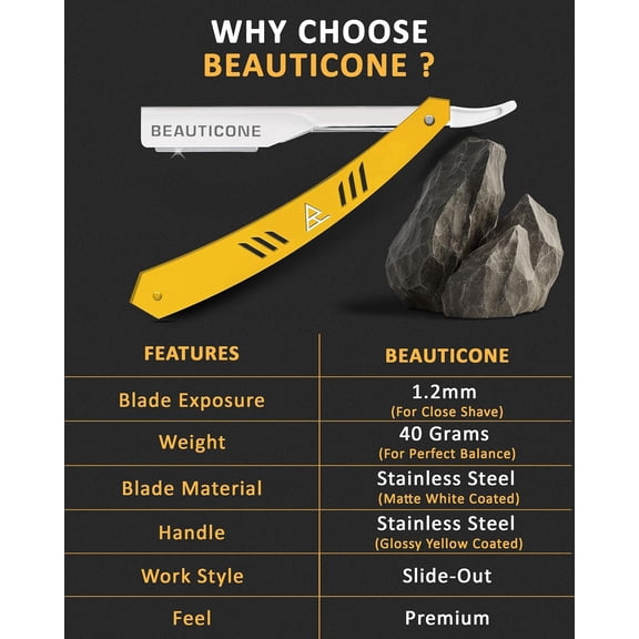 BDIUA-BEAUTICONE Straight Razors for Men, Straight Edge Razor, Single Edge Replacement Blades, Stainless Steel, Barber Razor for Men's Shaving, Barber Shaving Knife