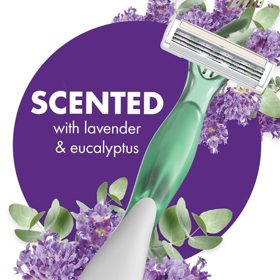 BDIUA-BIC Soleil 3 Escape Women's Disposable 3 Blade Razors, Lavender & Eucalyptus Scented Handles with Soothing Moisture Strip, 12-Pack