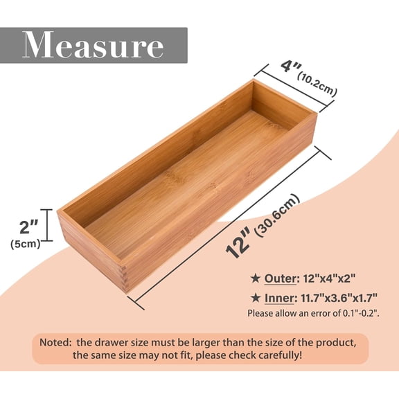 BDIUA-Bamboo Drawer Oragnizer Box, Kitchen Seasoning Organizer Tray, Tableware Knife Fork Organizer Box, Home Drawer Sorting Box, Bamboo 12"*4"