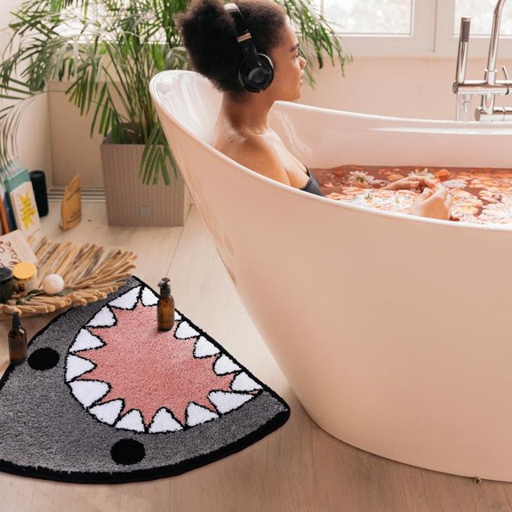 BDIUA-Bathroom Rug Bath Mat Shark Shaped Non Slip Bath Rug Extra Soft and Absorbent Microfiber Bath Rugs for Bathroom Floor Tub and Shower Dry Quickly