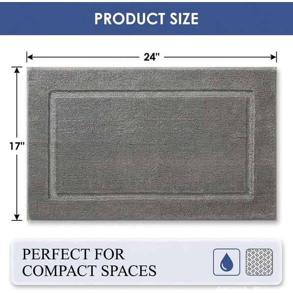BDIUA-Bathroom Rugs 24"x17", Ultra Soft Thick Plush Fluffy Microfiber Absorbent Bath Mat, Non-Slip Backing, Machine Washable Bath Mats for Bathroom Floor, Tub and Shower, Charcoal Gray