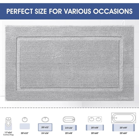 BDIUA-Bathroom Rugs 32"x20", Ultra Soft Thick Plush Fluffy Microfiber Absorbent Bath Mat, Non-Slip Backing, Machine Washable Bath Mats for Bathroom Floor, Tub and Shower, Grey