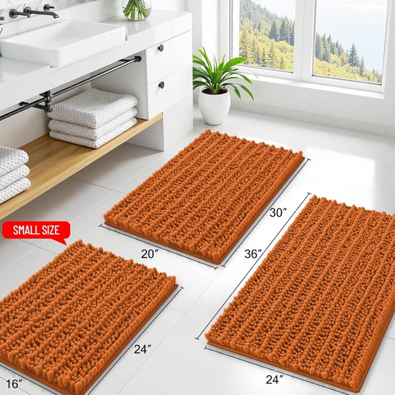 BDIUA-Bathroom Rugs Mat 24x16, Extra Soft Absorbent Chenille Bath Rugs, Non Slip Rubber Backing Machine Washable Quick Dry Bath Mats for Bathroom Floor, Tub, Shower, Home Decor Accessories, Clay