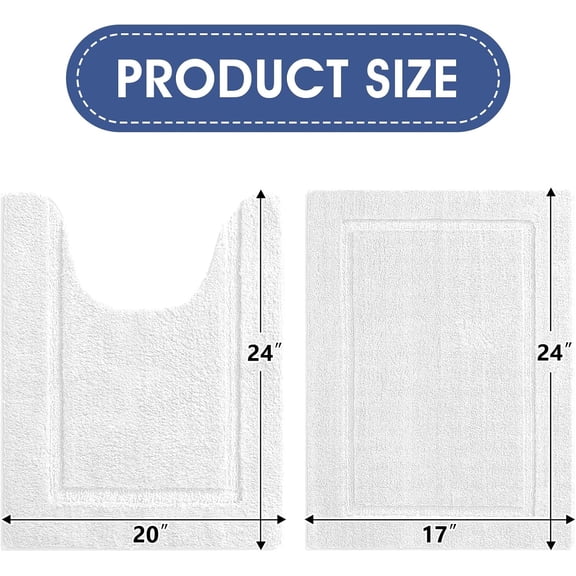 BDIUA-Bathroom Rugs Sets 2 Pieces, Ultra Soft Thick Plush Fluffy Microfiber Absorbent Bath Mat, Non-Slip Backing, Machine Washable Bath Mats for Bathroom (24"x17" + U Shape 24"x20", Off White)