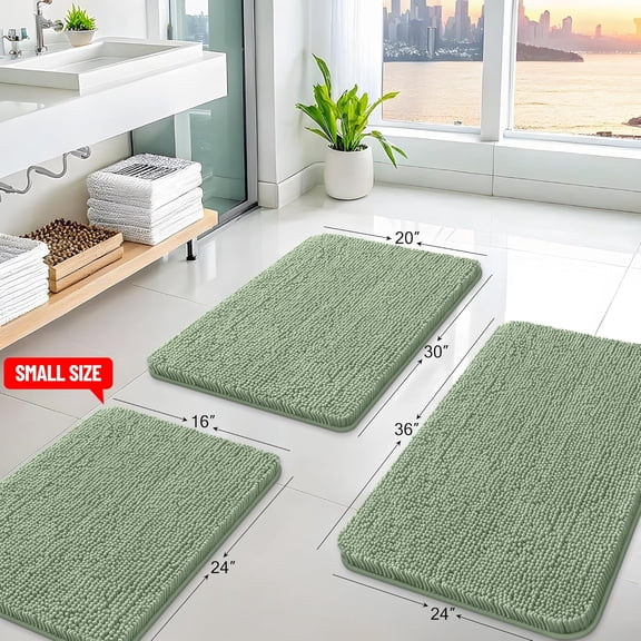BDIUA-Bathroom Toilet Rugs U Shaped 24x20, Extra Soft Absorbent Shaggy Chenille Contour Bath Rugs for Toilet, Machine Washable Non-Slip Contoured Bath Mats, Sage Green