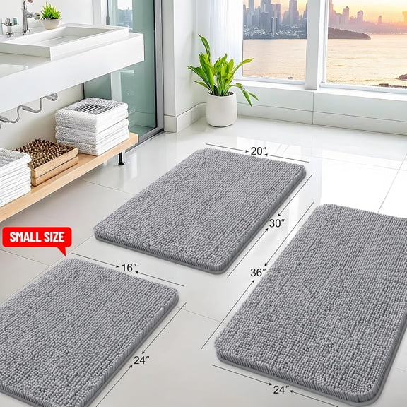 BDIUA-Bathroom Toilet Rugs U Shaped 24x20, Extra Soft Absorbent Shaggy Chenille Contour Bath Rugs for Toilet, Machine Washable Non-Slip Contoured Bath Mats, Grey
