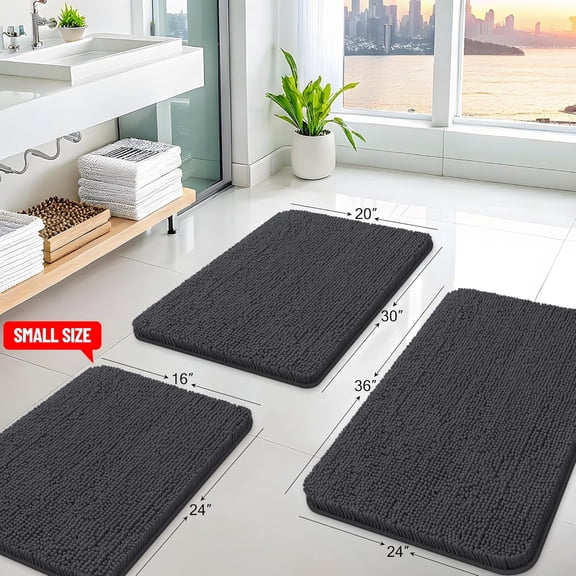 BDIUA-Bathroom Toilet Rugs U Shaped 24x20, Extra Soft Absorbent Shaggy Chenille Contour Bath Rugs for Toilet, Machine Washable Non-Slip Contoured Bath Mats, Dark Grey