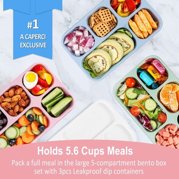 BDIUA-Bento Box Adult Lunchable Container - Reusable 3-Pack Snack Box Containers with 5-Compartment & 3pc Dressing Cups, BPA-Free Food Storage for Meal Prep, School, Work (Vintage Colors)