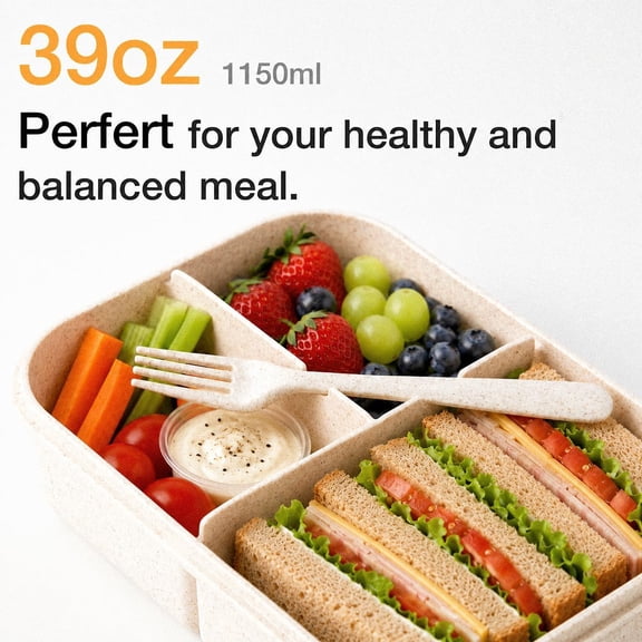 BDIUA-Bento Box Natural Wheat Fiber, White | Leak-Proof, Reusable Meal Prep Container, For Adults & Body Builders