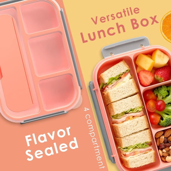 BDIUA-Bento Lunch Box, 1300ML 4 Compartments Meal Prep Container with Utensil, Airtight Food Storage Container with Snap Locking Lids, Microwave/Dishwasher/Freezer Safe, On the Go