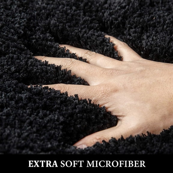 BDIUA-Black Bathroom Runner Rugs, Soft Absorbent Microfiber Long Bath Rugs Non Slip Quick Dry Fluffy Bath Mats for Bathroom Floor, Machine Washable, 16x48 Inch